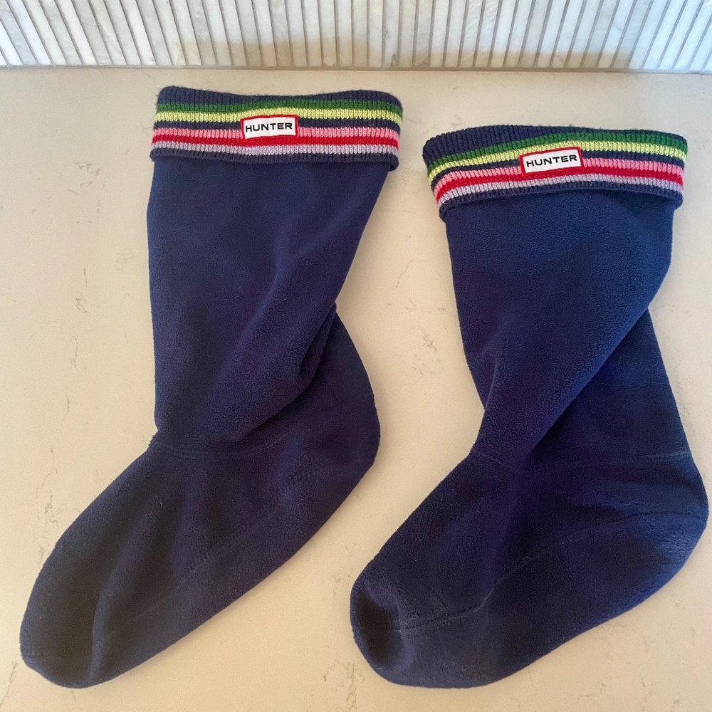 Hunter Navy Boot Liners with‎ Multicolor Knit Cuff, Size Medium